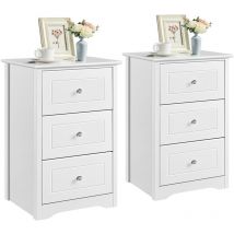 2er Set Nachttisch mit 3 Schubladen Nachtschrank aus Holz Nachtkonsole Nachtkommode für Schlafzimmer Wohnzimmer Beistelltisch für Boxspringbett weiß
