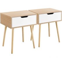 2pcs Mesitas de Noche para Dormitorio Mesilla de Noche Escandinava con 1 Cajón Blanco 48,5 × 41 × 57,5 cm Marrón Claro - Yaheetech