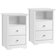 Yaheetech - 2pcs Mesitas De Noche Blancas Mesilla De Noche Con 2 Cajones Mesita De Noche Moderna Mesa Auxiliar Organizadora 40 X 35 X 60 Cm