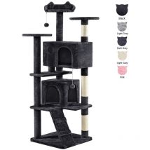 Albero Tiragraffi per Gatti 178 cm con 3 Posatoi 2 Palle 2 Condomini 3 Tiragraffi a Corda di Sisal Gioco Giocattolo Nero - Yaheetech