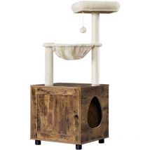 Albero Tiragraffi per Gatti con Lettiera Mobili con Posatoio Cestino Tiragraffi Corda in Sisal 53× 48 ×125 cm Rustico Marrone - Yaheetech