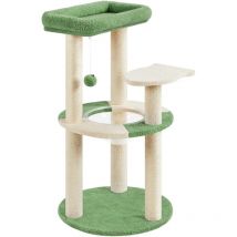 Rbol Rascador para Gatos 48,5x48,5x90 cm Torre con Soporte Centro de Actividades para Gatitos con Cesta Redonda Transparente Poste de Sisal y Bola
