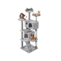 Arbre à Chat avec 2 Niches 3 Plateformes 2 Boules Sisal Naturel Arbre à Grimper Multi-Niveaux Hauteur 158cm Idéal pour 3-4 Chats Gris Clair
