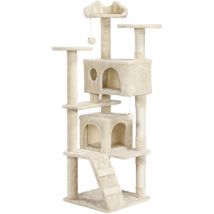 Yaheetech - Arbre à Chat avec 2 Niches 3 Plateformes 2 Boules Sisal Arbre à Grimper Multi-Niveaux Hauteur 158cm Idéal pour 3-4 Chats Beige