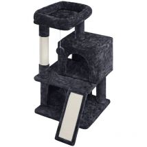 Yaheetech Kratzbaum Stabiler Katzenbaum 91 cm Katzenkratzbaum, mit 2 Häuschen Sisal Kuschelige und Spielball, Spielbaum für Katzen, Schwarz