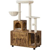 Arbre à Chat avec Litière Maison pour Chat Table d'appoint avec Niche Panier Plateforme Cachettes Armoire Griffoir pour Chat 80 × 45 × 134,5 cm Brun