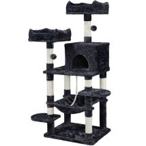 Yaheetech - Arbre à Chat Géant Grattoir Griffoir Tour Activités Hauteur 150 cm Base Plus Large/Niche Spacieuse/2 Perchoirs/Grand Hamac Noir