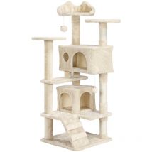 Yaheetech Arbre à Chat avec 2 Niches 3 Plateformes 2 Boules Sisal Naturel Arbre à Grimper Multi-Niveaux Hauteur 137cm Idéal pour 3-4 Chats Beige