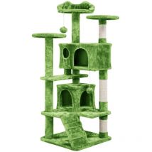 Yaheetech - Arbre à Chat avec 2 Niches 3 Plateformes 2 Boules Sisal Arbre à Grimper Multi-Niveaux Hauteur 137cm Idéal pour 3-4 Chats Vert