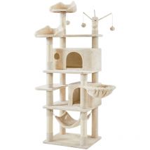 Arbre à Chat Multiniveau Hauteur 170 cm Tour de Jeux Maison pour Chat avec Poteaux en Sisal 2 Niches Spacieuses Hamac Panier Jouets Amovibles Boules