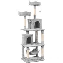 Yaheetech - Arbre à Chat Tour à Griffer avec 2 Niches/Hamac Colonne en Sisal Multi-Niveaux Tour pour Chat Hauteur 179 cm Gris Clair