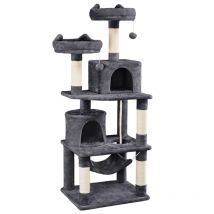 Arbre à Chats 149 cm Griffoir Grattoir avec Base Plus Large/Grand Hamac/2 Niche/2 Perchoirs/2 Boules de Peluche/Corde de Sisal - Multi-Niveaux Gris