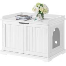 Arenero para Gatos Grandes con Puerta Casa para Gatitos Cajón de Arena de Madera para Mascota Blanco Casa de Baño para Gatos 75,5x51x52,5 cm