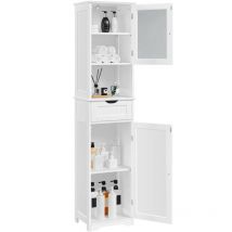 Yaheetech - Armario Baño Mueble Auxiliar de Baño Armario de Cocina con Puerta de Cristal Armario Estrecho 40x30x170 cm Blanco