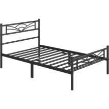 Yaheetech Lit Simple Cadre de lit en Métal Assemblage Simple pour Petits Espaces Adultes 90x200cm Noir