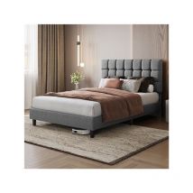 Yaheetech - Lit Double Rembourré avec Tête de Lit Réglable en Hauteur, Cadre de lit Capitonné avec Sommier à lattes, Lit pour Adultes 2 Personnes, en