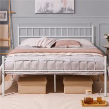 Yaheetech - Cadre de Lit Double en Métal 160x200 cm pour Adultes Grande Espace en Lattes Blanc