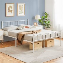 Yaheetech - Cadre de Lit Double en Métal 140x200 cm pour Adultes Grande Espace en Lattes Blanc