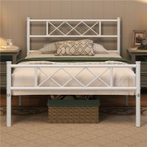 Yaheetech - Cadre de lit Simple Lit en Métal pour Adultes Grande Espace en Lattes Moderne 90x190 cm Blanc