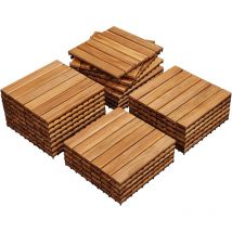 Caillebotis Bois Exterieur 27 pcs, Dalles de Terrasse en Bois 30 x 30 cm, Revêtement de Sol Extérieur Intérieur pour Terrasse et Balcon - Yaheetech