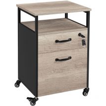 Caisson de Bureau 2 tiroirs Verrouillables, Rangement Dossier, Meuble Armoire de Bureau Mobile avec roulettes Industriel 45 x 40 x 66,5 cm Gris et