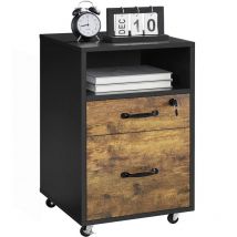 Yaheetech - Caisson de Bureau sur roulettes à 2 Tiroirs, Meuble Rangement de doissier doucument, Compartiment Ouvert, 40 × 40 × 65,5 cm Brun Rustique
