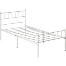 Yaheetech - Marco de Cama para Colchón de 90x200cm Cama Individual con Patas 32cm Cama de Metal con Espacio Bajo de Almacenamiento Blanco Visita la