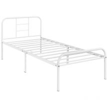 Yaheetech - Cama Individual Doble Estructura Cama Marco de Cama Hierro para Apartamento Adecuado de Colchón 90 x 200 cm Blanco