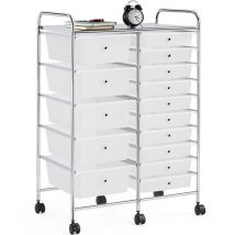 Yaheetech - Carro de Almacenamiento con 15 Cajones Carrito Auxiliar de Plástico con 6 Ruedas con Frenos para Cuarto de Baño Dormitorio 63x37x91cm