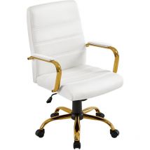 Yaheetech - Fauteuil de Bureau Similicuir Chaise de Bureau Erconomique Hauteur Réglable Inclinable avec Dossier Rembourré Or Blanche