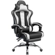 Yaheetech - Chaise Gaming Massante Ergonomique Fauteuil Gamer Dossier et Appui-tête Hauteur Réglable avec Repose-Pied Similicuir Charge 136kg Noir