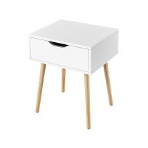 Comodino Moderno Piccolo da Camera da Letto con 1 Cassetto Tavolino Laterale da Divano Salotto in Legno Altezza 57 cm Bianco - Yaheetech