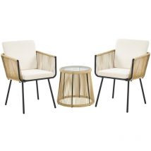 Yaheetech - Conjunto de Muebles de Tejido con Cuerda de Jardín de Ratán 3 Piezas Juego de Muebles de Terraza Incluye 1 Mesa de Centro Redonda y 2