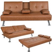 Yaheetech - Divano Letto con 2 Cuscini Mobile Divano Convertibile in Letto 167 × 81,5 × 75 cm da Soggiorno Marrone/Pelle