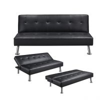 Yaheetech - Divano Letto Reclinabile Convertibile in Letto 105° - 180° da Soggiorno Salotto Ecopelle/Nero
