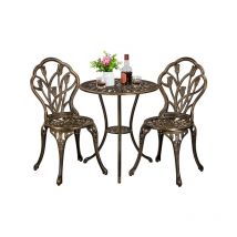 Ensemble de Table et Chaise Salon de Jardin Balcon Kit de Bistro 2 Chaise 1 Table en Alliage Aluminium Bronze - Yaheetech