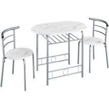Yaheetech - Ensemble Table de Salle à Manger Ronde avec 2 Chaises en Bois mdf et en Métal Ensemble de Meubles 3 Pièces avec Porte-Bouteilles pour