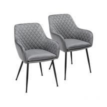 Yaheetech - Esszimmerstühle Sessel 2er Set, Polsterstühle mit Armlehnen Metallbeine, Samtbezug, Grau, für Arbeitszimmer, Wohnzimmer, Schlafzimmer