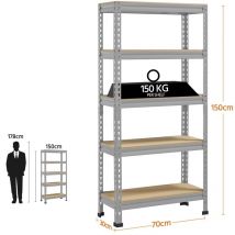 Etagères de Rangement Étagère Metallique Atelier/Garage/Cuisine Charge Lourde 150 kg par Niveau sans Boulons 150 x 70 x 30 cm/Gris Clair - Yaheetech