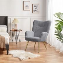 Yaheetech - Fauteuil Scandinave en Tissu Bouclette Chaise d'appoint avec Haut Dossier Amovible Capiton Courbé Pieds Fuselés pour Salon Bureau Chambre