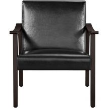 Yaheetech - Modern Faux Leather Accent Chair Armchair With Solid Wood Legs, Black