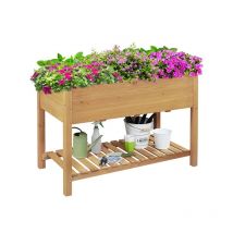 Fioriera/Aiuola Rialzata Orto Balcone Alta da Esterno in Legno Naturale Lettino per Piante Giardino con Ripiano Mensola 119 x 57 x 80 cm Portata 100