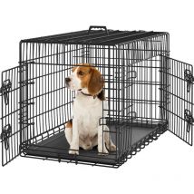 Gabbia Per Cani Gatti Kennel In Metallo Cuccioli Pieghevole Con Vassoio Rimovibile Doppia Porta E Divisorio Regolabile 90 × 56 × 63 Cm Nero - 