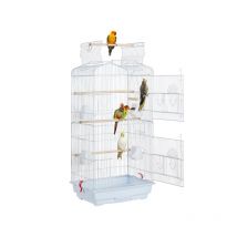 Gabbia Voliera per Uccelli Pappagalli Inseparabili Parrocchetti in Metallo e Posatoi in Legno 46 x 36 x 92 cm Bianca - Yaheetech