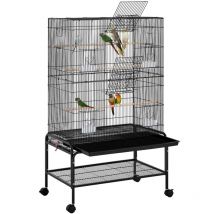 Grande Cage Oiseau sur Pied Volière Canaries Perroquet Grosses Perruches Cacatoès Ara Cage Oiseaux sur roulettes 2 Portes avec Support 79 x 49 x