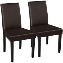 High Back Faux Leather Dining Chairs with Rubberwood Legs, Set of 2, Dark Brown - Yaheetech