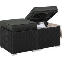 Yaheetech - Juego de 2 Otomanas de Ratán con Almacenamiento Oculto Reposapiés de Patio Asiento Adicional con Cojín para Terraza Porche Jardín