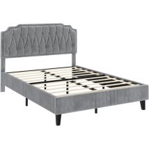 Letto con Testiera Imbottita 31 cm Altezza Regolabile Telaio con Rete a Doghe in Legno e Metallo Chiaro Grigio 160 x 200 cm - Yaheetech