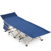 Lit de Camp Pliable 186x66x52 cm 1 Personne avec Pochettes Lit de Camping avec Sac de Transport Armature en Métal pour Extérieur Voyage Pêche