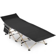 Lit de Camp Pliable 186x66x52 cm 1 Personne avec Pochettes Lit de Camping avec Sac de Transport Armature en Métal pour Extérieur Voyage Pêche